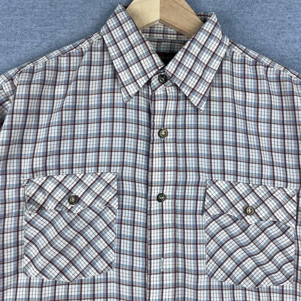 VTG‎ 80s Kingsport Mens Plaid Brown Button Front Shirt Size M Retro USA